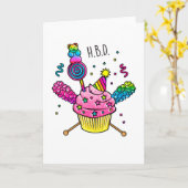 Carte Joyeux anniversaire HBD Gummy Bear Cupcake (Fleur jaune)