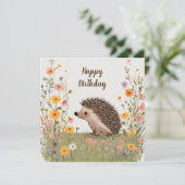 Carte Joyeux anniversaire Hérisson et nature Fleur sauva (Debout devant)