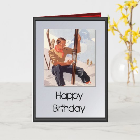 Carte Joyeux anniversaire - Heure de ski (Fleur jaune)