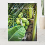 Carte Joyeux Anniversaire Hommes Cocotiers Arbres Tropic<br><div class="desc">Joyeux Anniversaire Hommes Cocotiers Arbres Tropical Big Custom Card a Tropical Caribbean Virgin Islands cocots verts gelée qui sont prêts à cueillir et à boire. Et si vous regardez de plus près, vous verrez peut-être un lézard explorant la nature. Remplacez l'information par la vôtre et donnez à cette personne spéciale...</div>