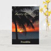 Carte Joyeux Anniversaire Hommes Coucher de soleil Océan (Fleur jaune)