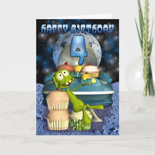 Carte Joyeux anniversaire, Hors de ce monde, alien avec (Devant)