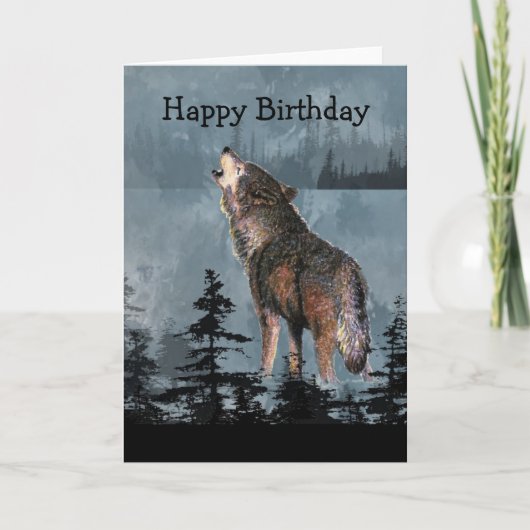 Carte Joyeux anniversaire Howling Wolf Animal Art (Devant)