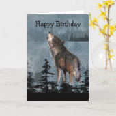 Carte Joyeux anniversaire Howling Wolf Animal Art (Fleur jaune)