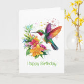 Carte Joyeux anniversaire Hummingbird Fleurs tropicales (Fleur jaune)