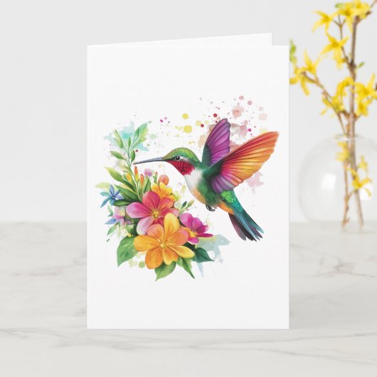 Carte Joyeux anniversaire Hummingbird Fleurs tropicales (Fleur jaune)