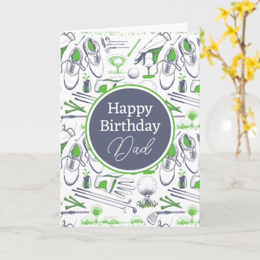 Carte Joyeux Anniversaire | Icônes de golf vert (Fleur jaune)