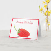 Carte Joyeux Anniversaire Illustration Fraise Rouge (Fleur jaune)