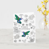 Carte Joyeux Anniversaire Illustré Floral Hummingbird Ca (Fleur jaune)