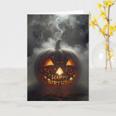 Carte Joyeux anniversaire Jack-o-lanterne dans la fumée (Fleur jaune)