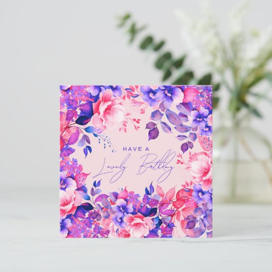 Carte Joyeux Anniversaire Jardin pourpre Floral Blush (Debout devant)