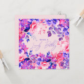 Carte Joyeux Anniversaire Jardin pourpre Floral Blush (Devant/Arrière en situation)