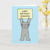 Carte Joyeux Anniversaire Jennifer Cartoon Chat (Fleur jaune)