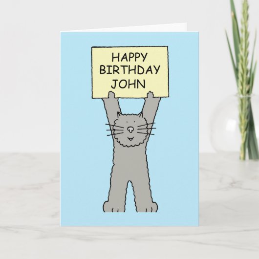 Carte Joyeux anniversaire John Cartoon Cat (Devant)