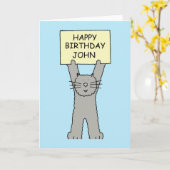 Carte Joyeux anniversaire John Cartoon Cat (Fleur jaune)