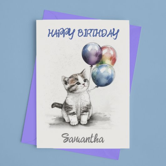 Carte Joyeux Anniversaire Joli Chat avec Ballons