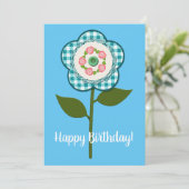 Carte Joyeux anniversaire ! Joli Faux Fleur Tissu (Debout devant)