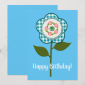 Carte Joyeux anniversaire ! Joli Faux Fleur Tissu (Devant / Derrière)