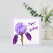 Carte Joyeux anniversaire joli iris violet boho floral m (Debout devant)