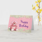Carte Joyeux Anniversaire Joli Lapin Rose Avec Coeurs (Fleur jaune)