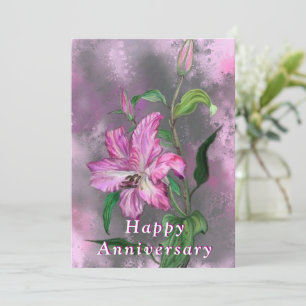 Carte Joyeux Anniversaire - Jolie Fleur Lily Rose Violet