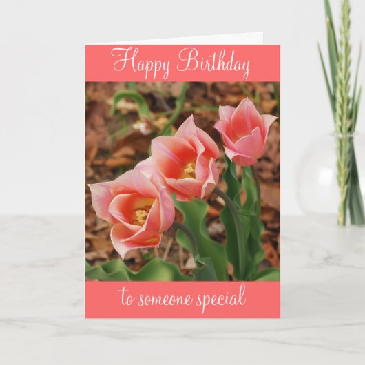 Carte Joyeux Anniversaire Jolie Tulipes Roses (Devant)