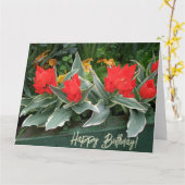 Carte Joyeux anniversaire jolie tulipes rouges vert flor (Fleur jaune)