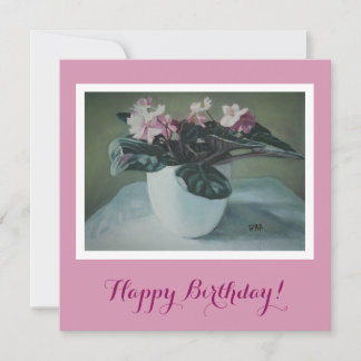 Carte Joyeux anniversaire jolie violette rose art floral