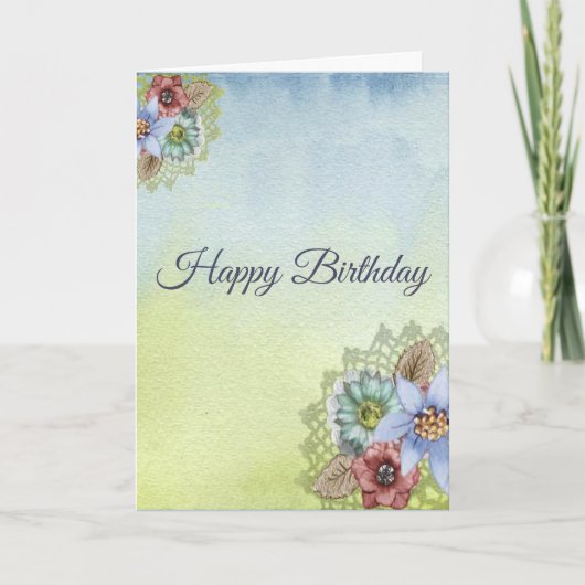 Carte Joyeux Anniversaire, Jolies Fleurs Pastel (Devant)
