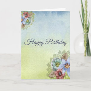 Carte Joyeux Anniversaire, Jolies Fleurs Pastel