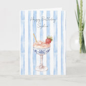 Carte Joyeux Anniversaire jolies rayures blanches bleues (Devant)