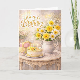 Carte Joyeux Anniversaire Jonquilles Dorées