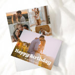 Carte Joyeux Anniversaire Jouer Gras Photo<br><div class="desc">Célébrez les anniversaires avec joie en utilisant cette carte de voeux délicieuse. L'avant présente votre photo avec l'accueil "Joyeux Anniversaire" dans une police de dalle ludique et audacieuse avec un détail de coeur charmant. À l'intérieur, le pli gauche présente un collage photo avec quatre photos, ce qui en fait un...</div>