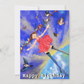 Carte Joyeux anniversaire - Joyeuse fille aux oiseaux (Devant)