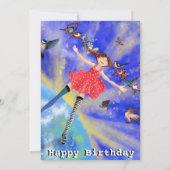 Carte Joyeux anniversaire - Joyeuse fille aux oiseaux (Dos)