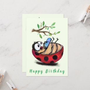 Carte Joyeux anniversaire - Joyeux petit Ladybug avec té