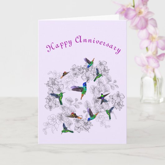 Carte Joyeux Anniversaire - Joyeux Printemps - Colibris (Orchidée)