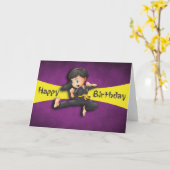 Carte Joyeux anniversaire Karate Kicking Girl (Fleur jaune)
