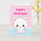 Carte Joyeux anniversaire Kawaii Chat blanc (Fleur jaune)