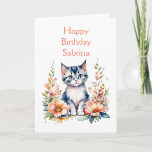 Carte Joyeux anniversaire   Kitten gris personnalisé