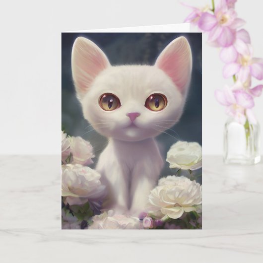 Carte Joyeux Anniversaire Kitty Cat Personnaliser Nom (Orchidée)
