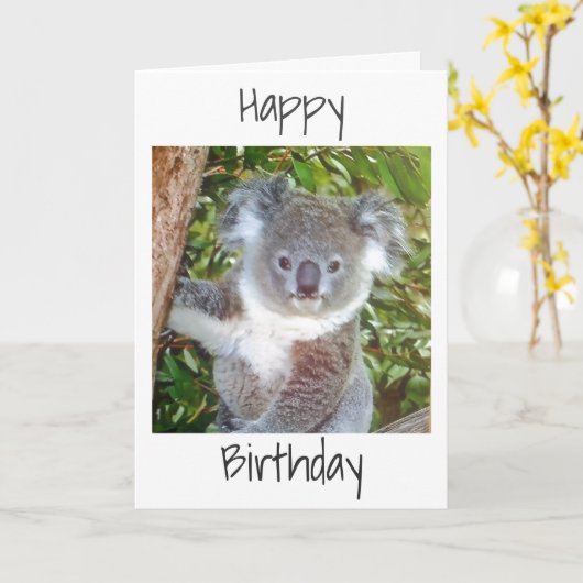 CARTE "JOYEUX ANNIVERSAIRE KOALA" (Fleur jaune)