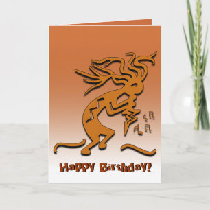 Carte Joyeux anniversaire Kokopelli Notes musiciennes pe
