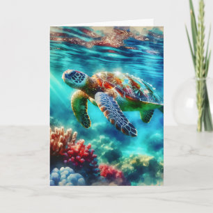 Carte Joyeux anniversaire La natation des tortues de m