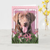 Carte Joyeux anniversaire - Labrador - chocolat (Fleur jaune)