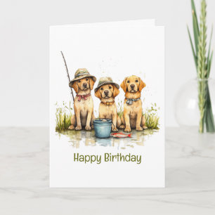 Carte Joyeux anniversaire Labrador Retriever Dogs Fishin