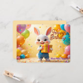 Carte Joyeux anniversaire lapin 3D mignon (Devant/Arrière en situation)