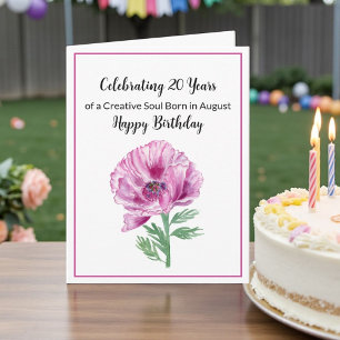 Carte Joyeux anniversaire le 20 août Poppy Violet
