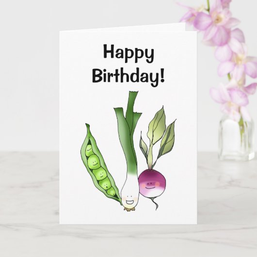 Carte Joyeux anniversaire ! (légumes heureux) (Orchidée)