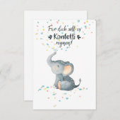 Carte Joyeux anniversaire, l'éléphant se fait des confet (Devant / Derrière)